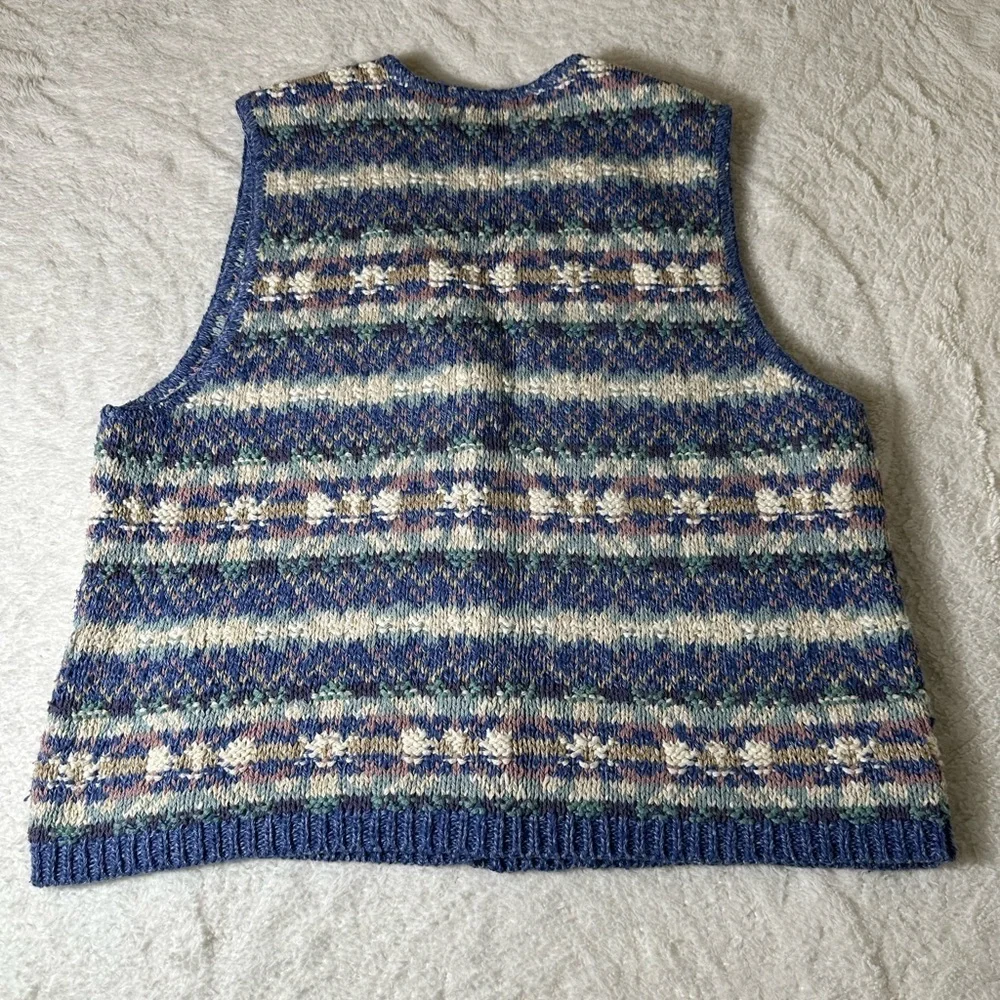 L.L. Bean Women's Multicolored Knit Vest Vintage Size Medium USA 100% Cotton 90s - Picture 2 of 5